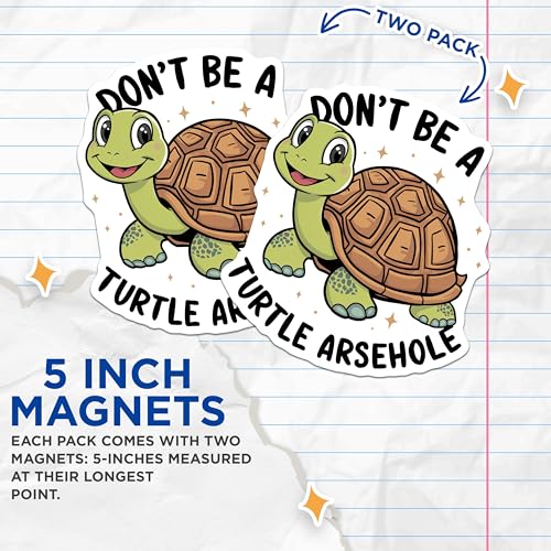 (2 Pack) Cute Turtle Art Magnets Magnets - 5" On Longest Side - Made in USA - Sticks to Refrigerators & Metal Surfaces - MAG8674