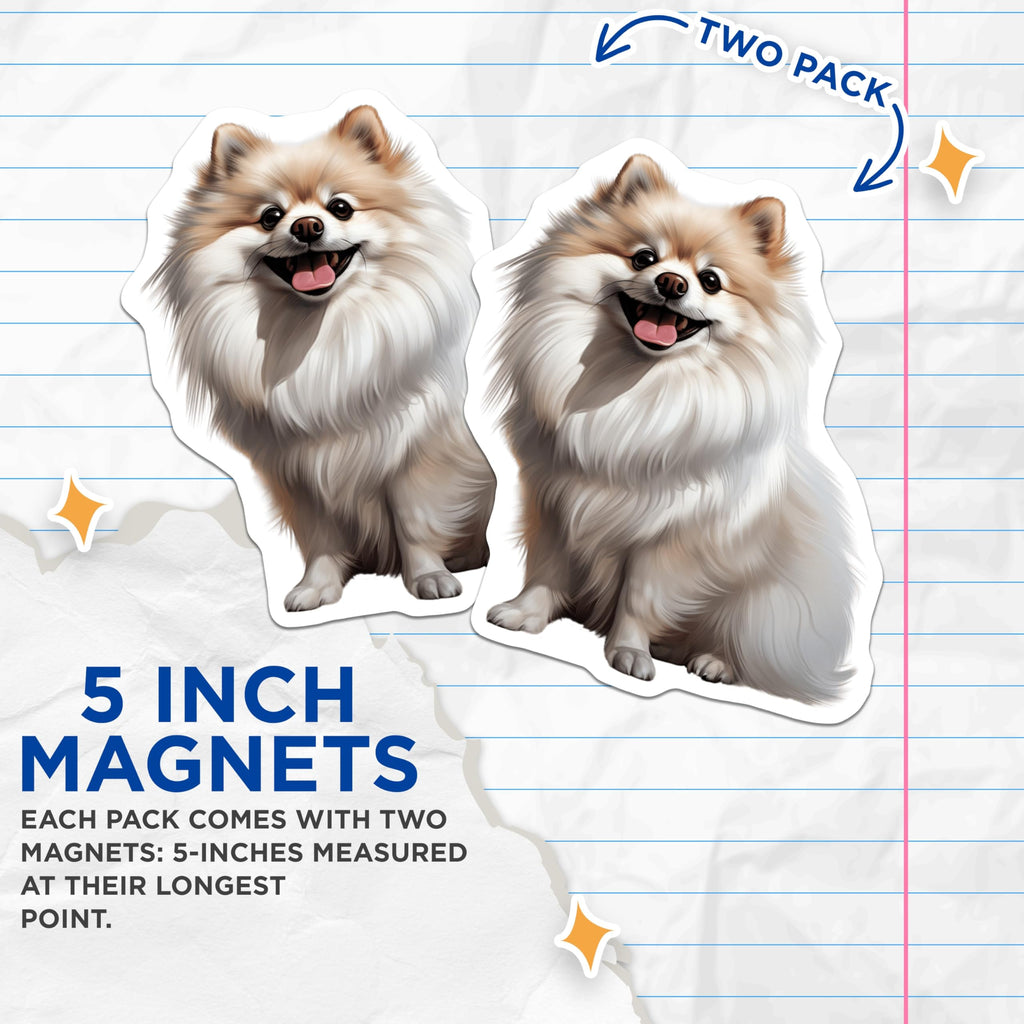 (2 Pack) Cute Pomeranian Magnets - Smiling Dog Decor - Fluffy Pet Lover Accessories - Dog Mom Presents - 5 Inches On Longest Side - Thick Durable Magnet - Made in USA - MAG27572