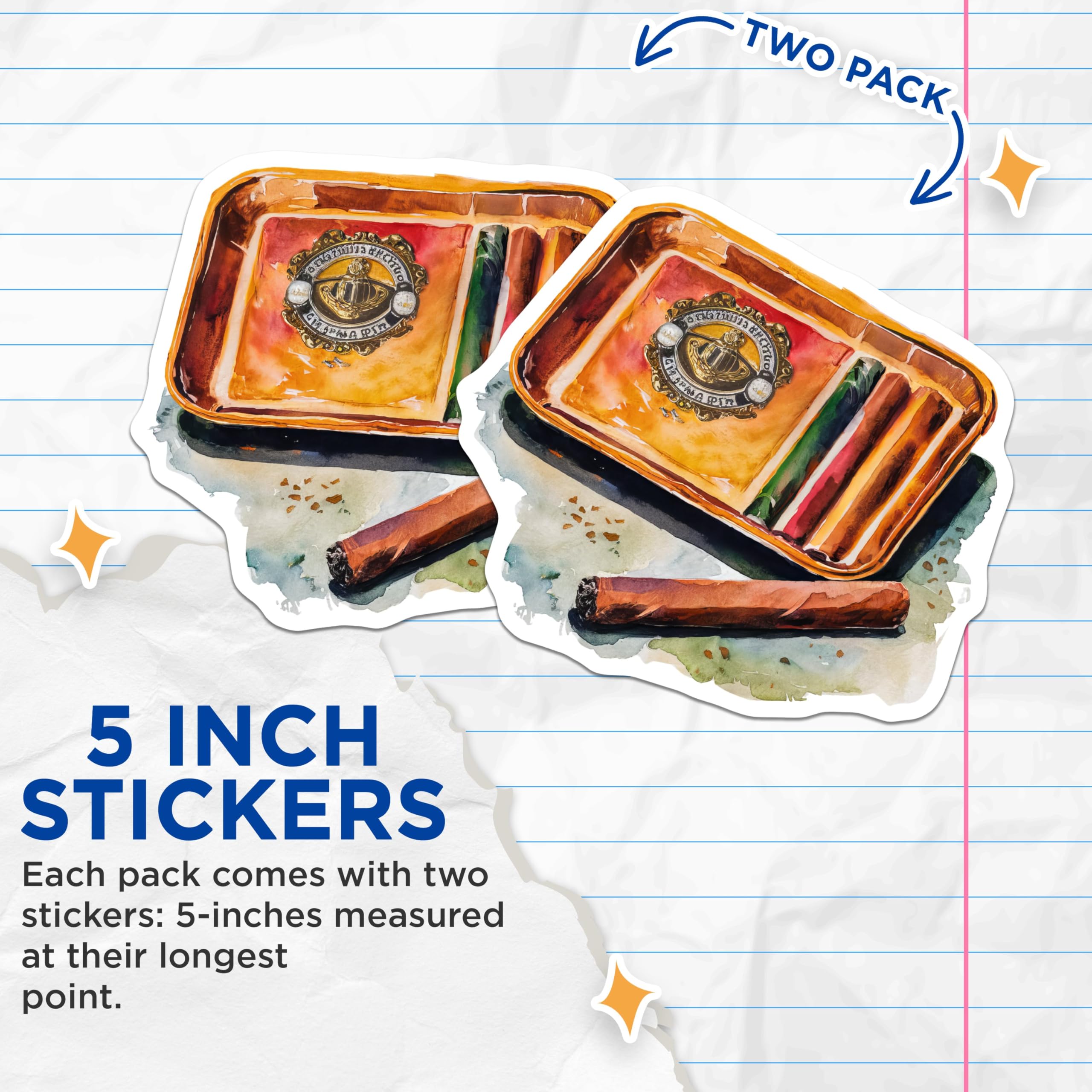 (2 Pack) Vintage Cigar Stickers - Tobacco Collectibles - Classic Smoking Decor - 5" On Longest Side - Sticks to Smooth Flat Surfaces - Made in USA - BMCS7179