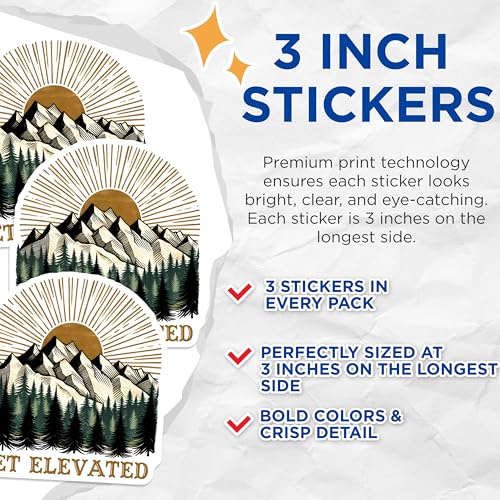 (3 Pack) Get Elevated Decals - Mountain Forest Decal - Laptop Decal - 3 Inches On Longest Side - Easy Peel & Apply - Made in USA - 3MCS2047