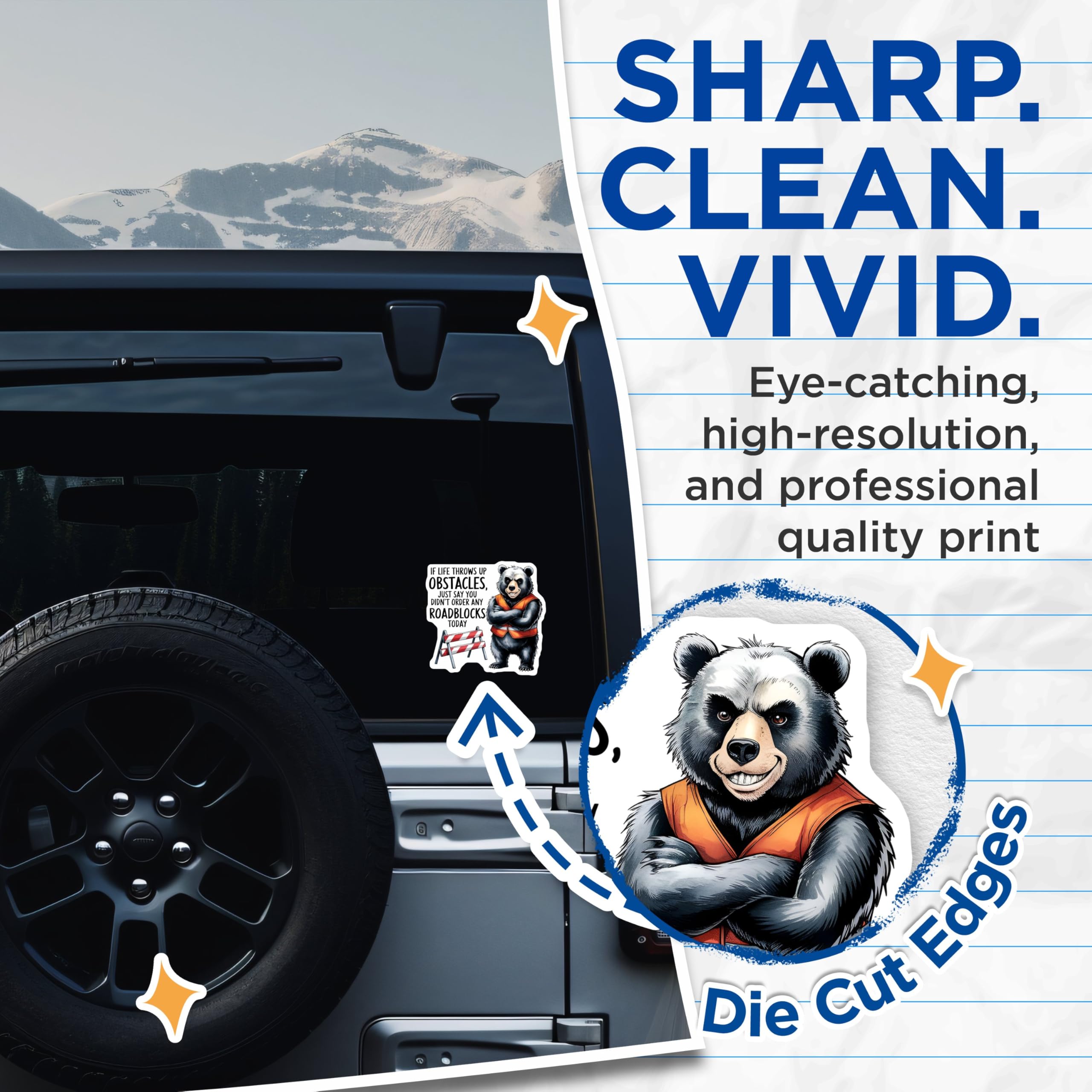 (2 Pack) Motivational Bear Stickers - Inspirational Quote - 5" On Longest Side - Sticks to Smooth Flat Surfaces - Made in USA - BMCS8765 - BMCS8765