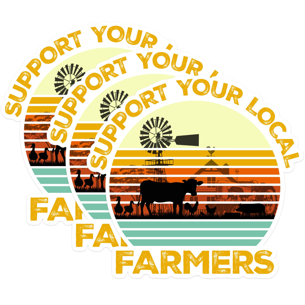 (3 Pack) Support Local Farmers Decals - Farm Animals Decal - Agriculture Decal - 3 Inches On Longest Side - Easy Peel & Apply - Made in USA - 3MCS1395