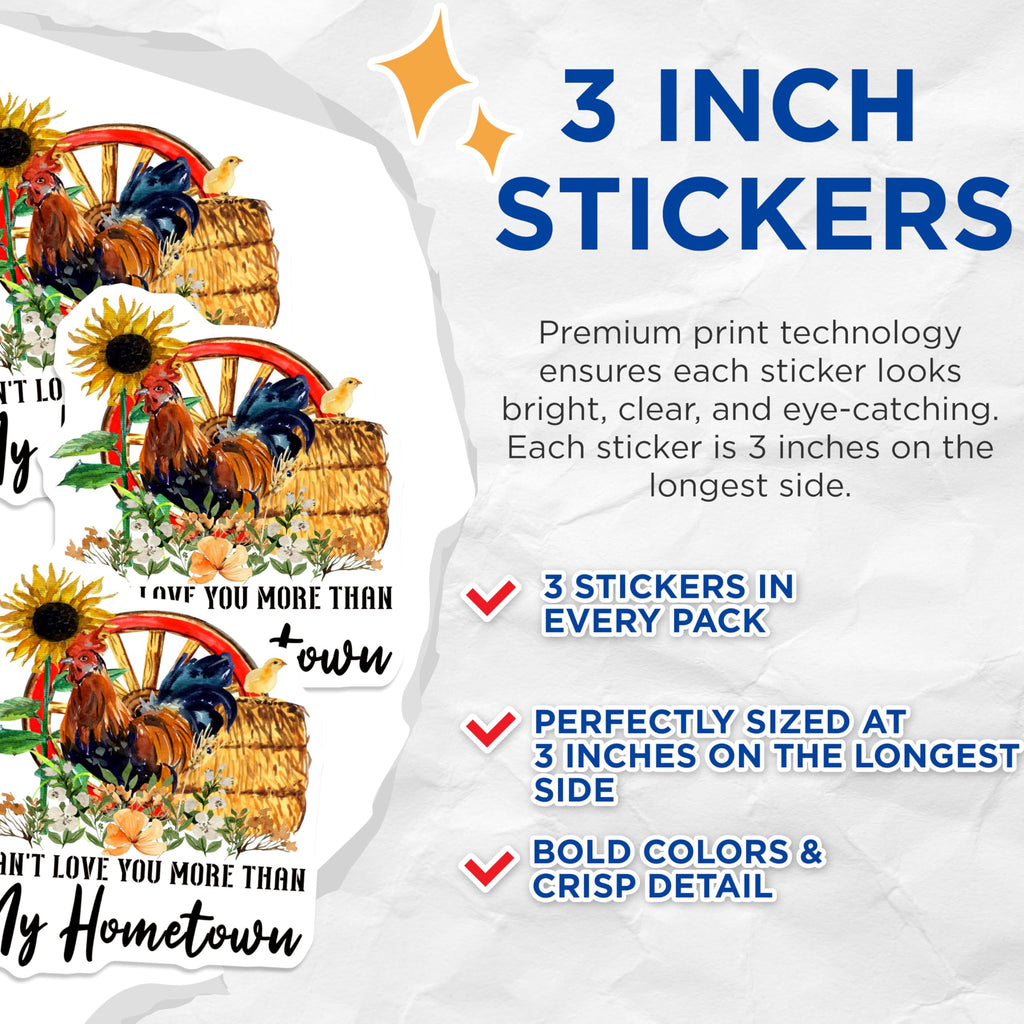(3 Pack) Hometown Decals - Farm Life Decals - Rustic Watercolor Chicken Decal - 3 Inches On Longest Side - Easy Peel & Apply - Made in USA - 3MCS4789