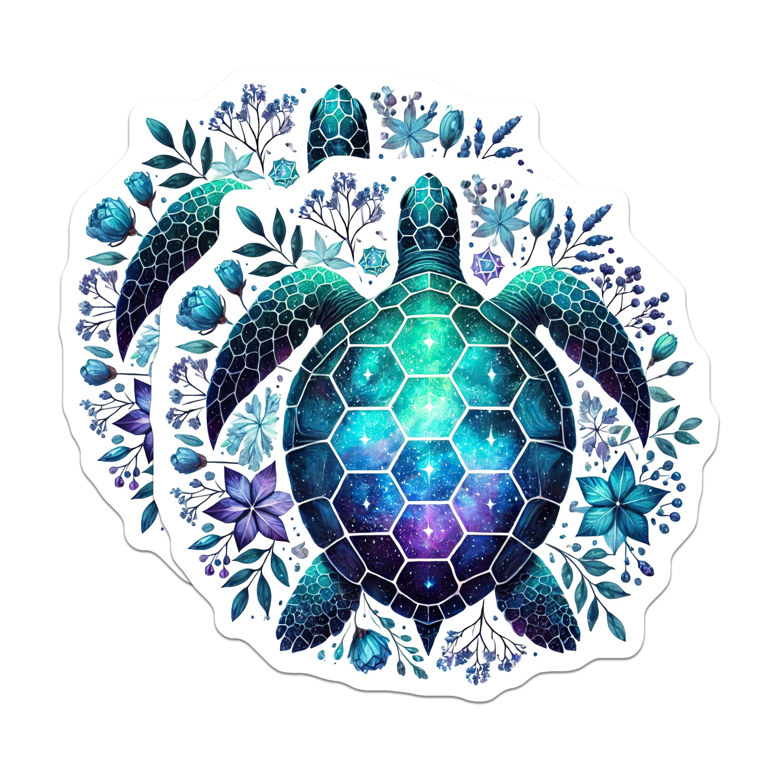 (2 Pack) Turtle Mandala Stickers - Nature Art Stickers - Sea Life Sticker - 5" On Longest Side - Sticks to Smooth Flat Surfaces - Made in USA - BMCS4496