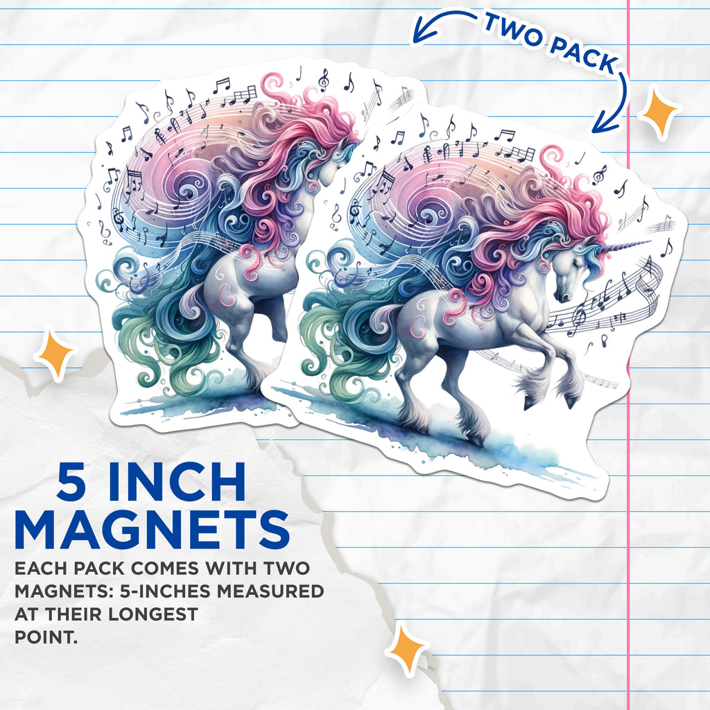 (2 Pack) Unicorn Music Notes Magnets - Magical Fantasy Decor - Dreamy Aesthetic Art - 5 Inches On Longest Side - Thick Durable Magnet - Made in USA - MAG38887