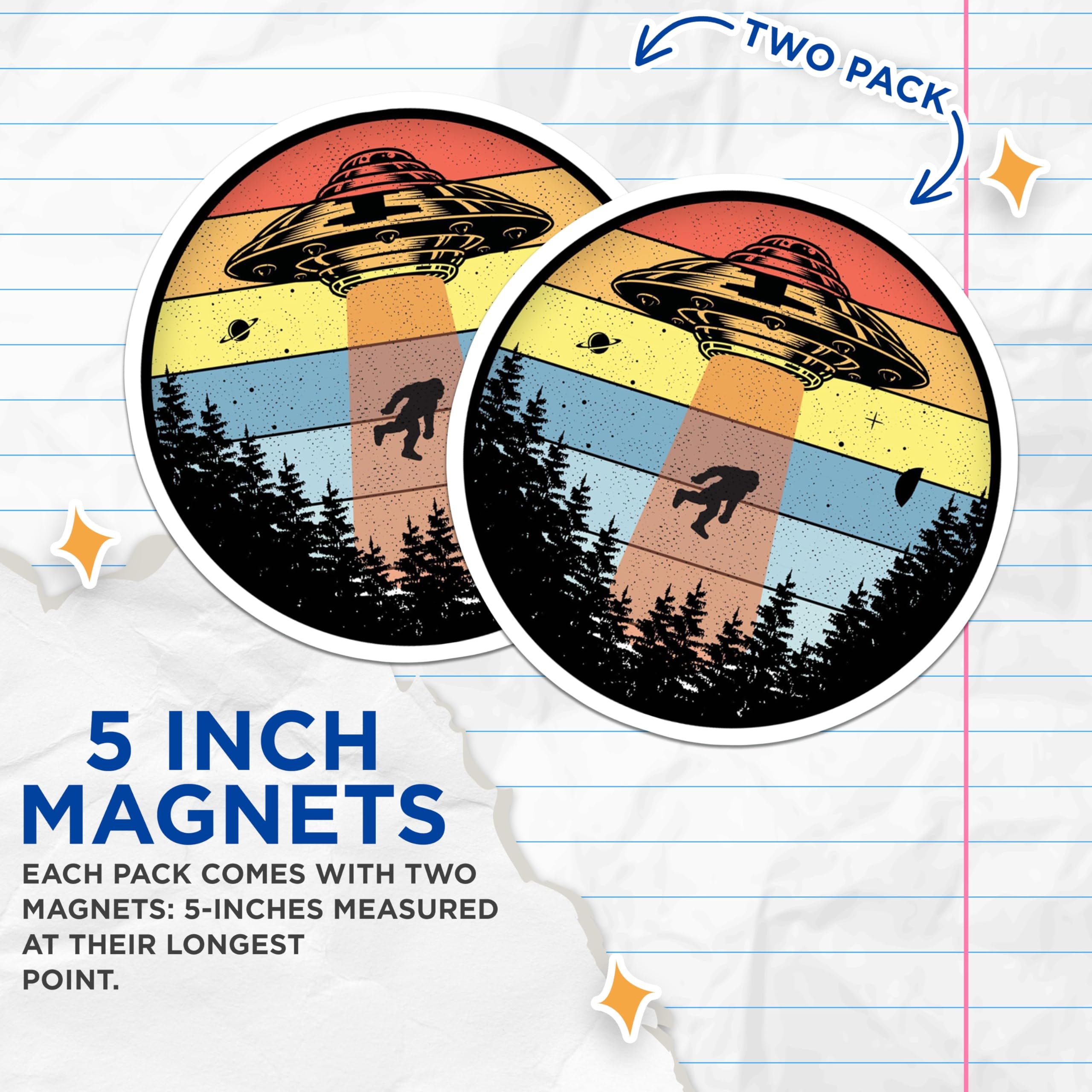 (2 Pack) Bigfoot Abduction Magnets - Retro UFO Alien Sasquatch - Funny Cryptozoology Fridge Decor - 5 Inches On Longest Side - Thick Durable Magnet - Made in USA - MAG29141
