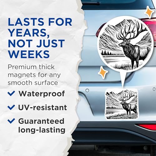 (2 Pack) Elk Deer Magnets Magnets - Mountain Landscape - 5" On Longest Side - Made in USA - Sticks to Refrigerators & Metal Surfaces - MAG8725