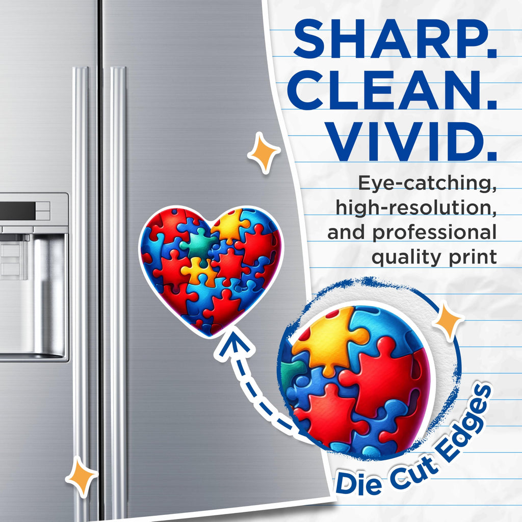 (2 Pack) Autism Puzzle Piece Heart Shaped Magnets - 5 Inches On Longest Side - Premium Magnet - for Cars, Refrigerators, Toolboxes - Made in USA - MAG2142