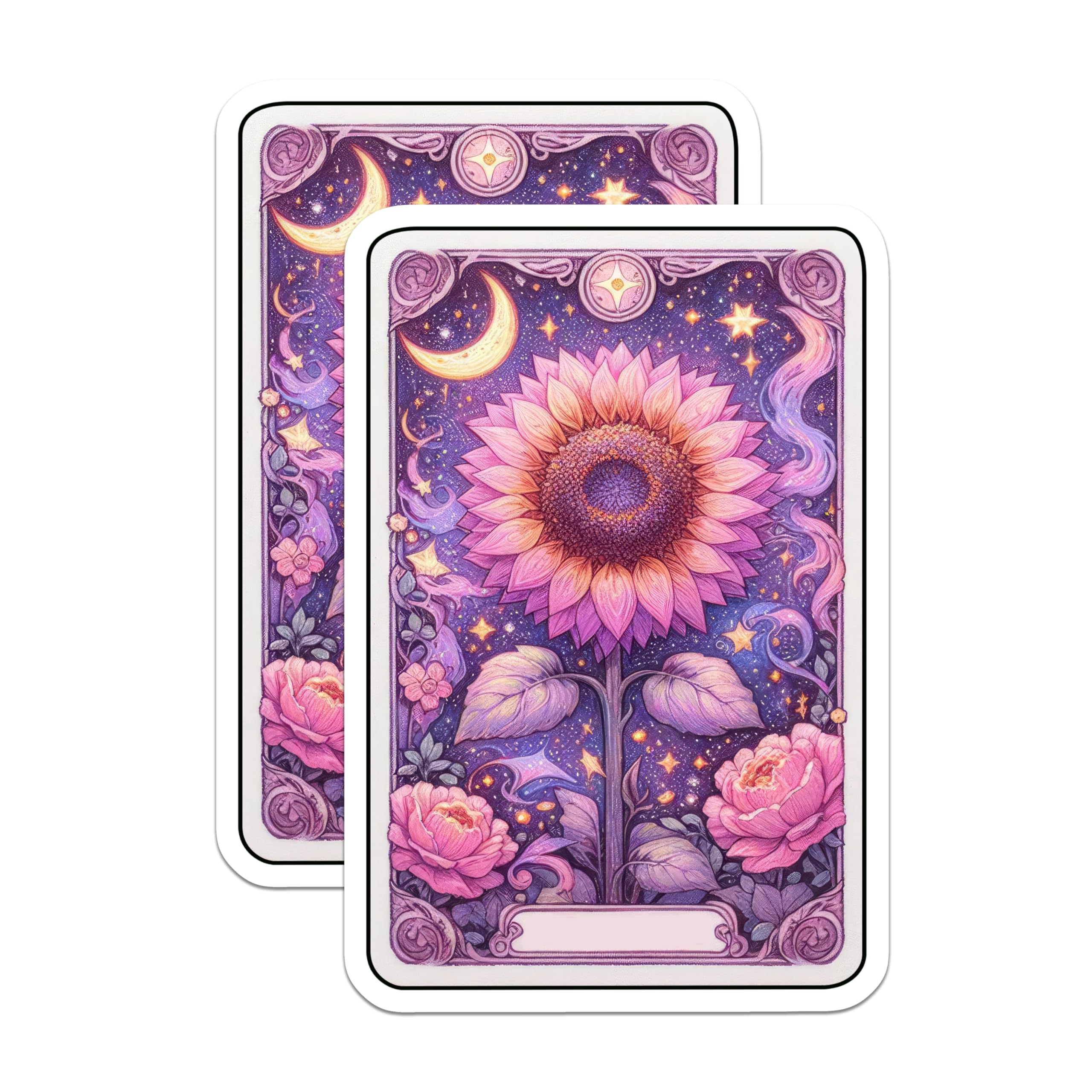 (2 Pack) Celestial Sunflower Stickers - Magical Floral Design - Starry Night Garden - 5" On Longest Side - Sticks to Smooth Flat Surfaces - Made in USA - BMCS20196