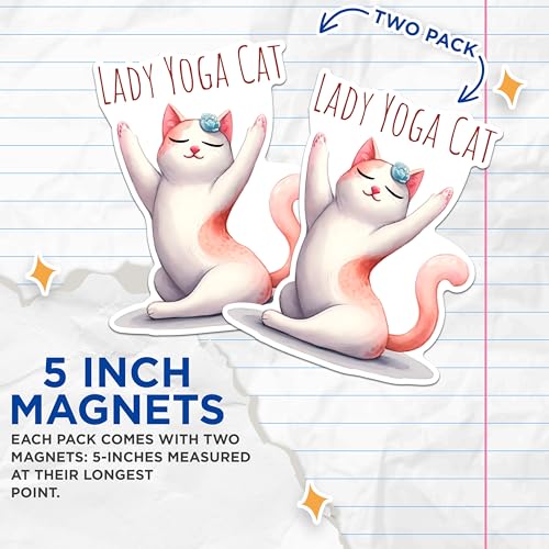 (2 Packs) Lady Yoga Cat Magnets - Magnets - 5 Inches On Longest Side - Premium Magnet - for Fridges, Toolboxes, Cars - Made in USA - MAG2429