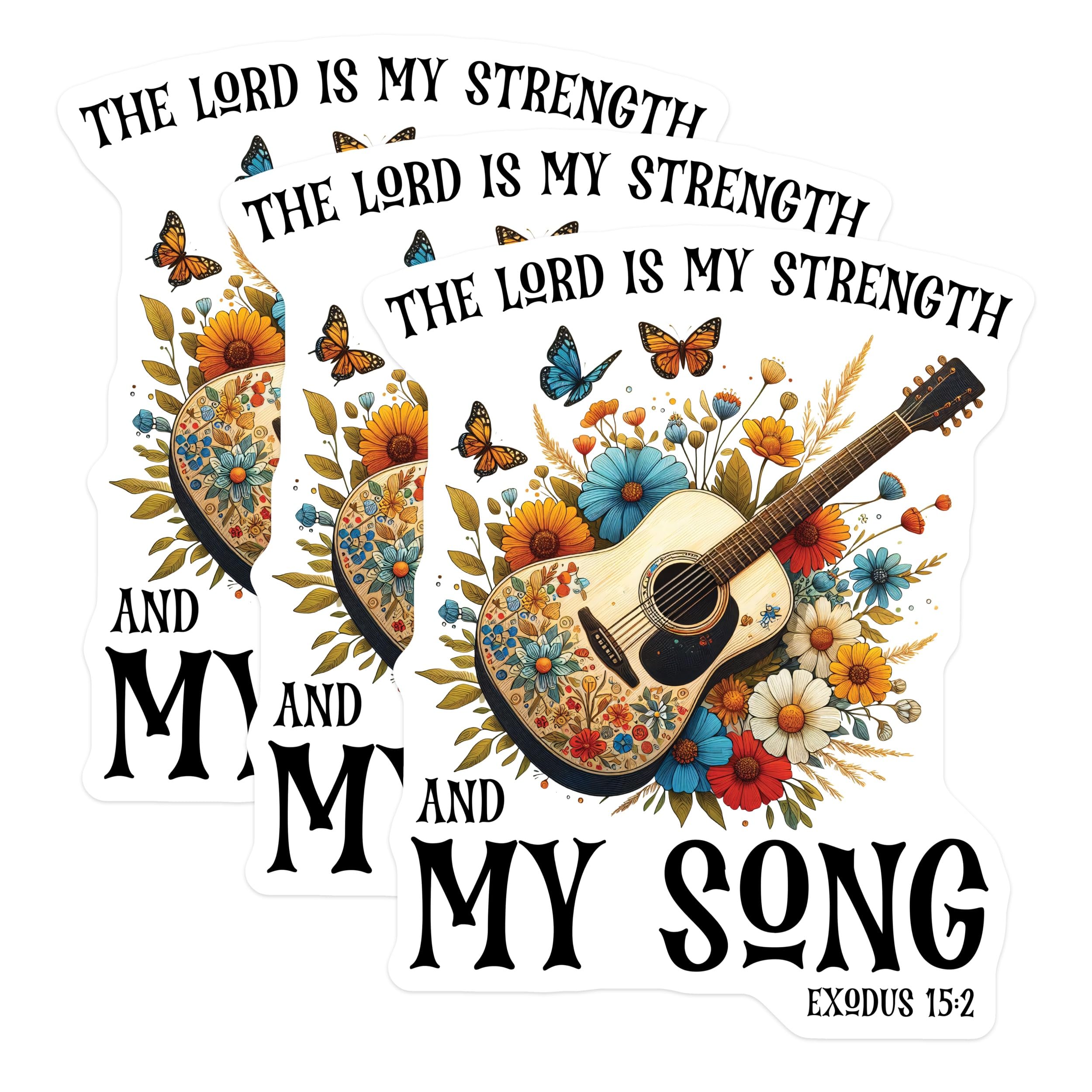 (3 Pack) Guitar Verse Decals - Christian Laptop - Floral Guitar Decals - 3 Inches On Longest Side - Easy Peel & Apply - Made in USA - 3MCS2522