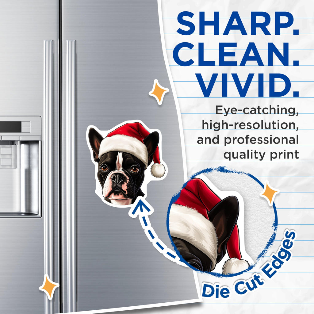 (2 Pack) French Bulldog Christmas Magnets - Santa Dog Holiday Decor - Puppy Pet Parent Present - 5 Inches On Longest Side - Thick Durable Magnet - Made in USA - MAG30573