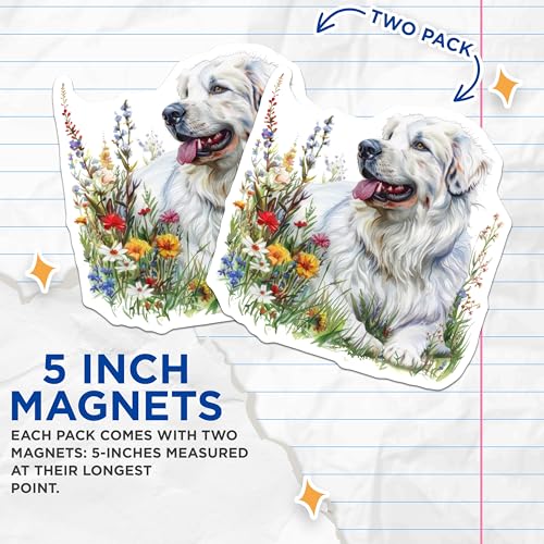 (2 Pack) Dog Art Magnets - Floral Dog Print - Animal Lover's Home Decor - Cute Fridge Magnets - 5" On Longest Side - for Cars, Fridges, Toolboxes - Made in USA - MAG7124