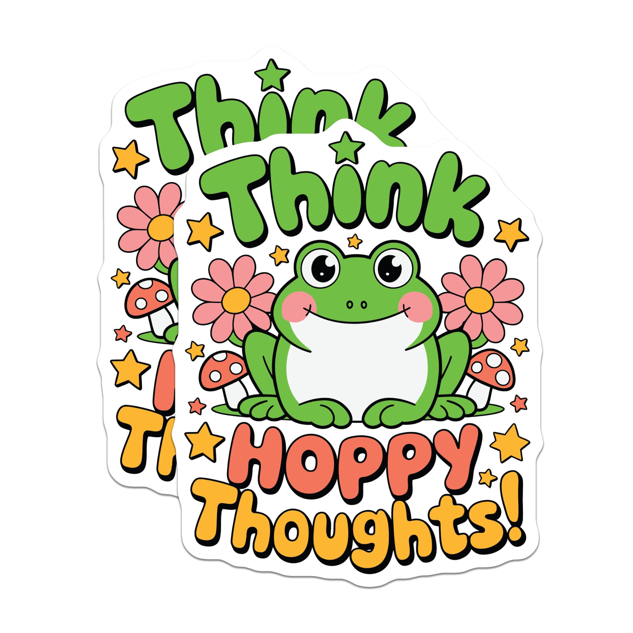 (2 Pack) Frog Stickers - Hoppy Thoughts Sticker - Cute Kawaii Stickers- 5" On Longest Side - Sticks to Smooth Flat Surfaces - Made in USA - BMCS16904