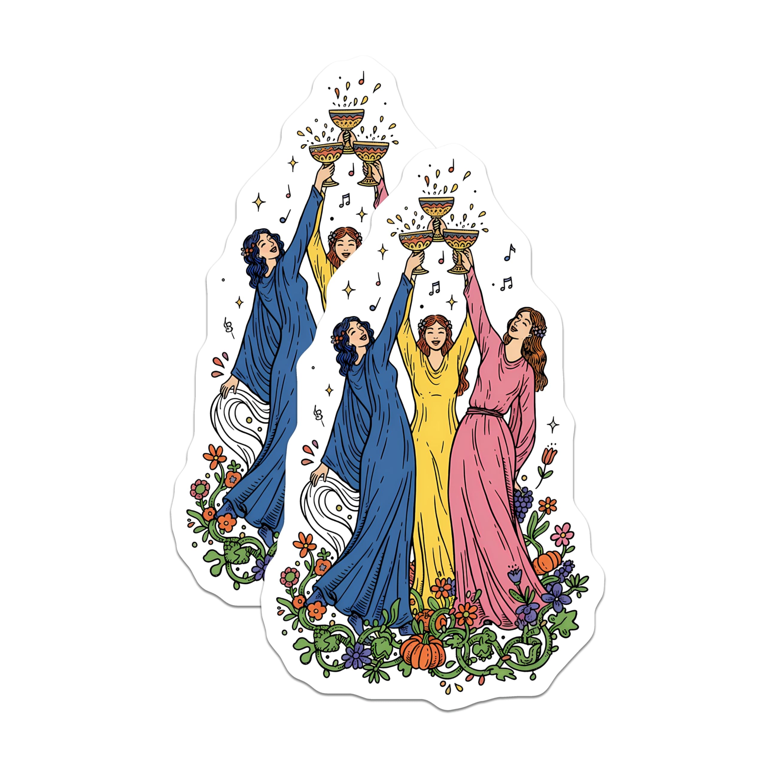 (2 Pack) Celebration Women Magnets - Joyful Cheers Art - Feminine Floral Festivity - Sisterhood Friendship Home Decor - 5 Inches On Longest Side - Thick Durable Magnet - Made in USA - MAG23025