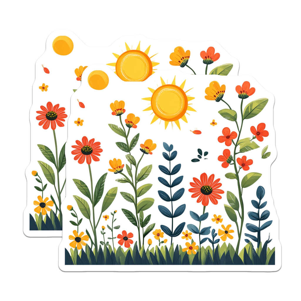 (2 Pack) Spring Floral Meadow Magnets - Sunny Blossom Decor - Cheerful Garden Accents - 5 Inches On Longest Side - Thick Durable Magnet - Made in USA - MAG23916