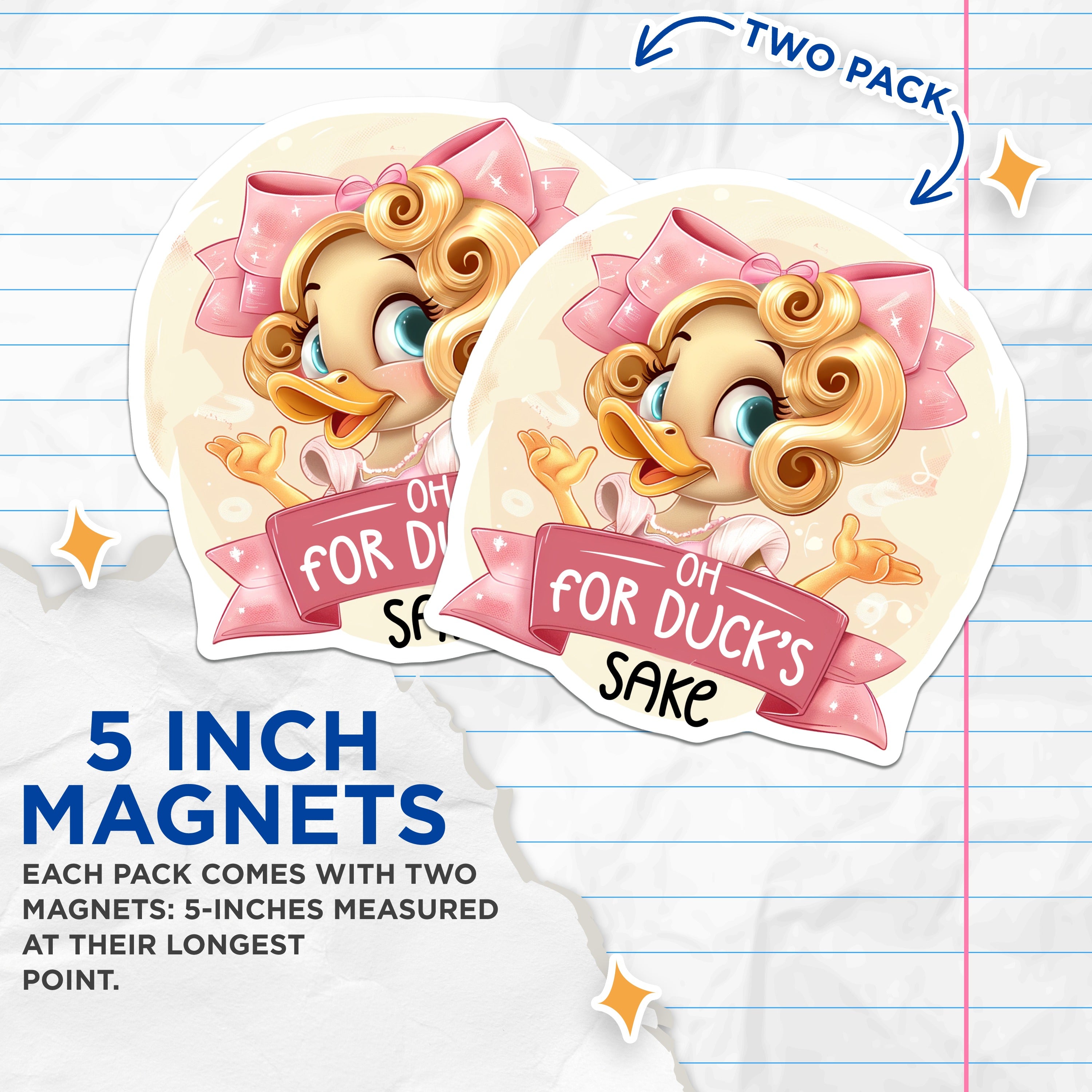 (2 Pack) Oh for Ducks Sake Magnets - Sassy Funny Quote - Cute Cartoon Animal Refrigerator Locker Decor - 5 Inches On Longest Side - Thick Durable Magnet - Made in USA - MAG36143