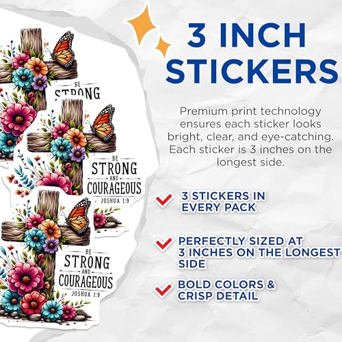 (3 Pack) Christian Decals - Cross Butterfly Art - Inspirational Scripture - 3 Inches On Longest Side - Easy Peel & Apply - Made in USA - 3MCS8398