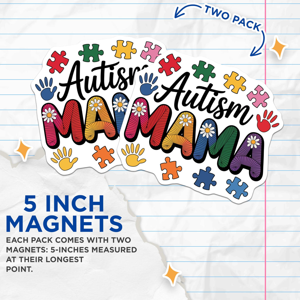 (2 Pack) Autism Mama Magnets - Autism Awareness Support - Neurodiversity Advocacy for Moms - 5 Inches On Longest Side - Thick Durable Magnet - Made in USA - MAG22555