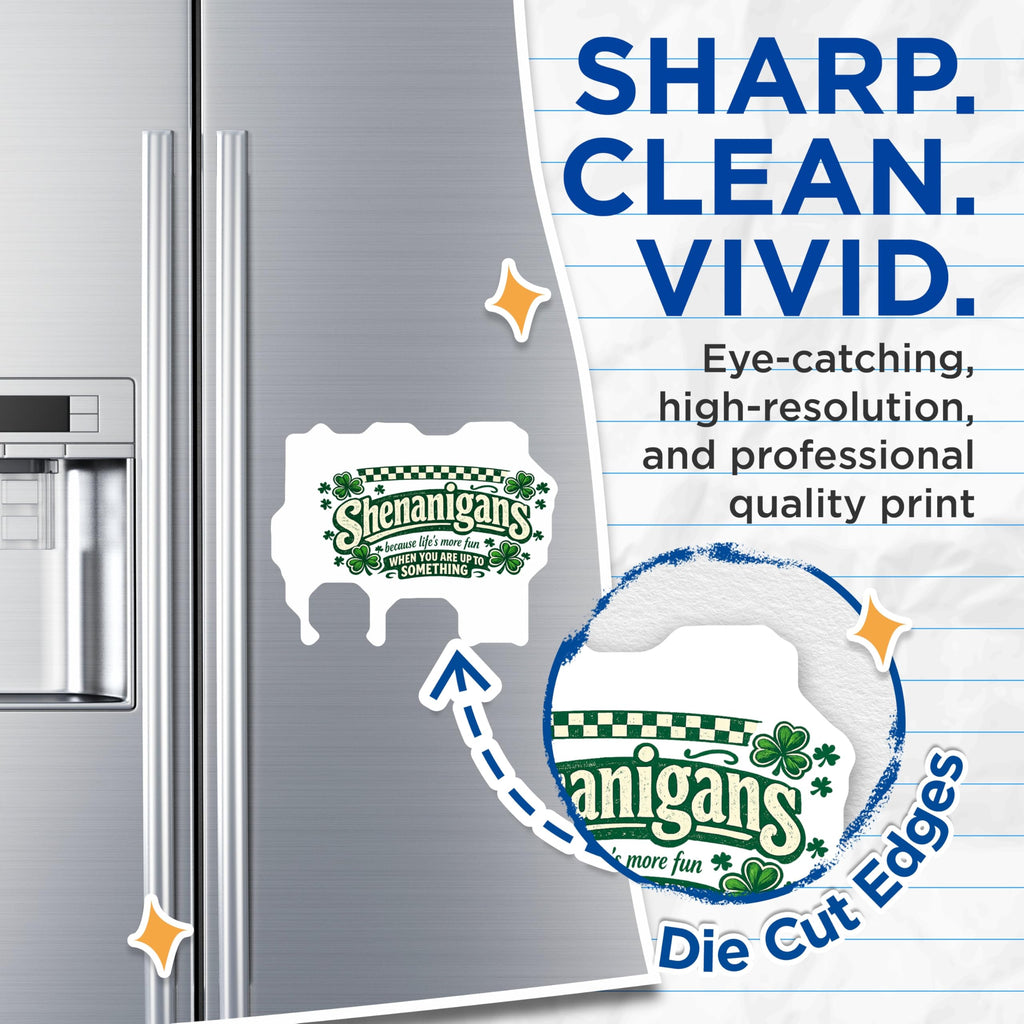 (2 Pack) Shenanigans Magnets - St Patricks Day Irish Luck Decor - Funny Quote Kitchen Refrigerator - 5 Inches On Longest Side - Thick Durable Magnet - Made in USA - MAG21469