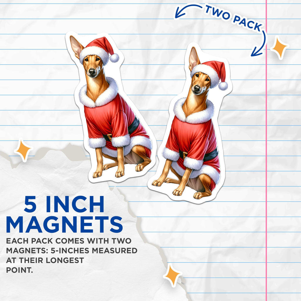 (2 Pack) Basenji Santa Dog Magnets - Christmas Holiday Pet Decor - Festive Fridge Locker Display - Dog Lover Owners - 5 Inches On Longest Side - Thick Durable Magnet - Made in USA - MAG28034
