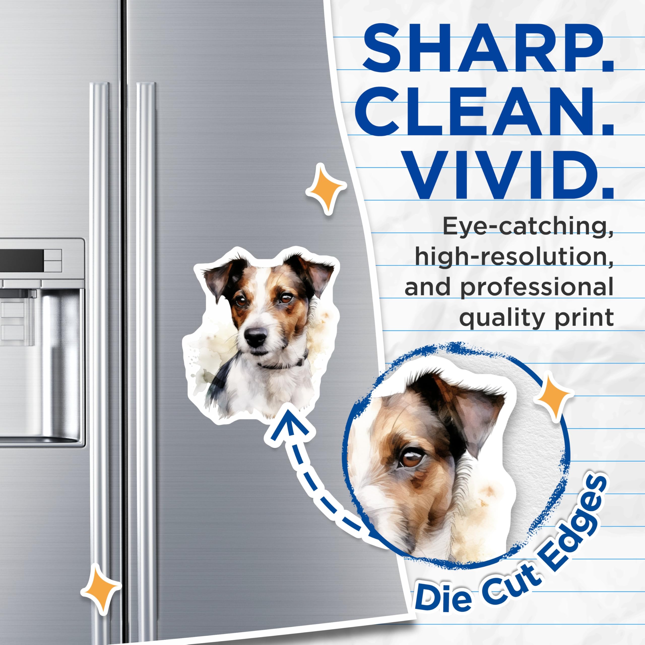 (2 Pack) Jack Russell Dog Magnets - Watercolor Art Dog Lover Kitchen Decor - Pet Owner Fridge Accents - 5 Inches On Longest Side - Thick Durable Magnet - Made in USA - MAG28284