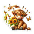 (2 Pack) Cute Highland Cow Magnets - Sunflower Farmhouse Decor - Whimsical Animal Refrigerator Art - 5 Inches On Longest Side - Thick Durable Magnet - Made in USA - MAG39289