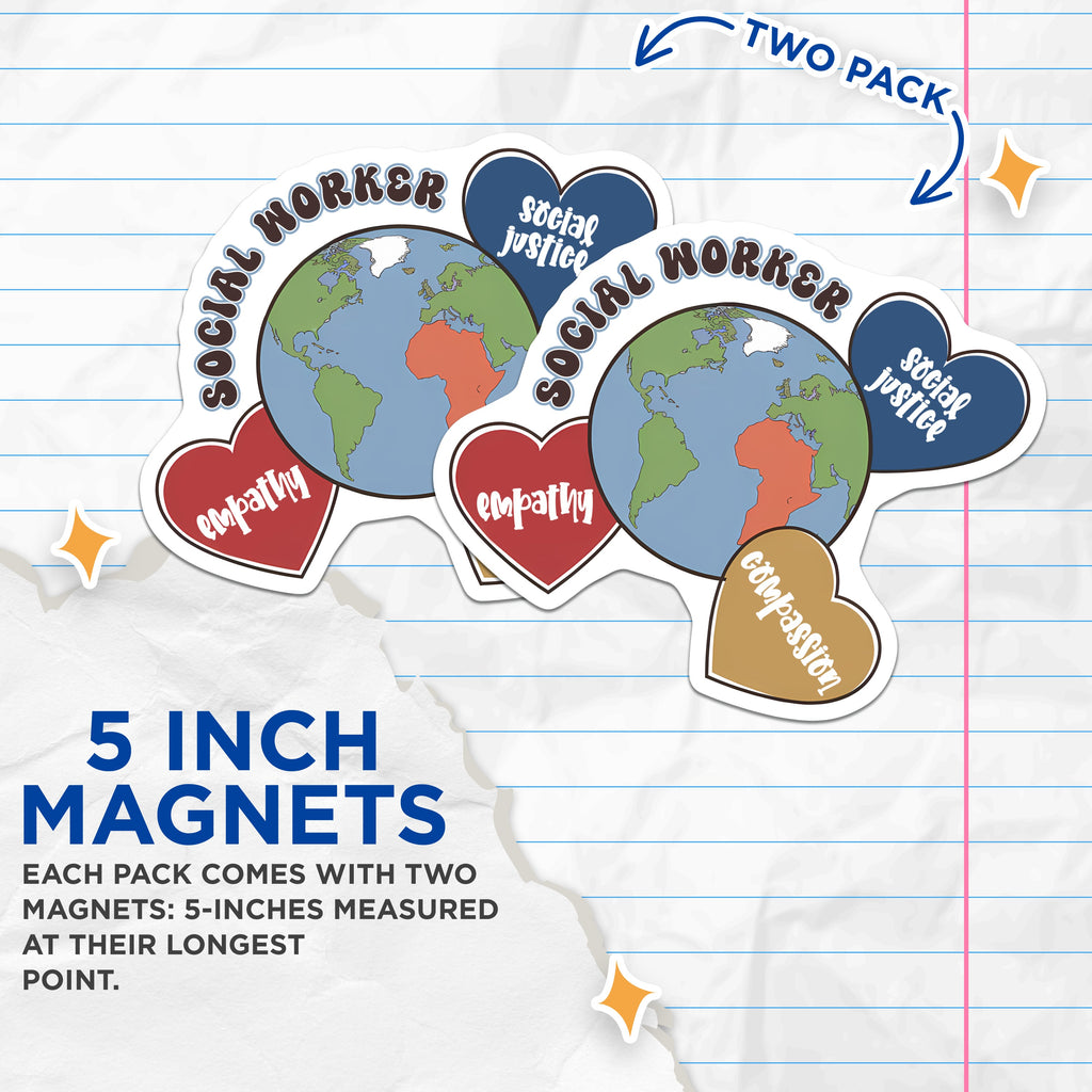 (2 Pack) Social Worker Magnets - Social Justice Empathy - Compassion Advocate Appreciation Professional Decor - 5 Inches On Longest Side - Thick Durable Magnet - Made in USA - MAG37672