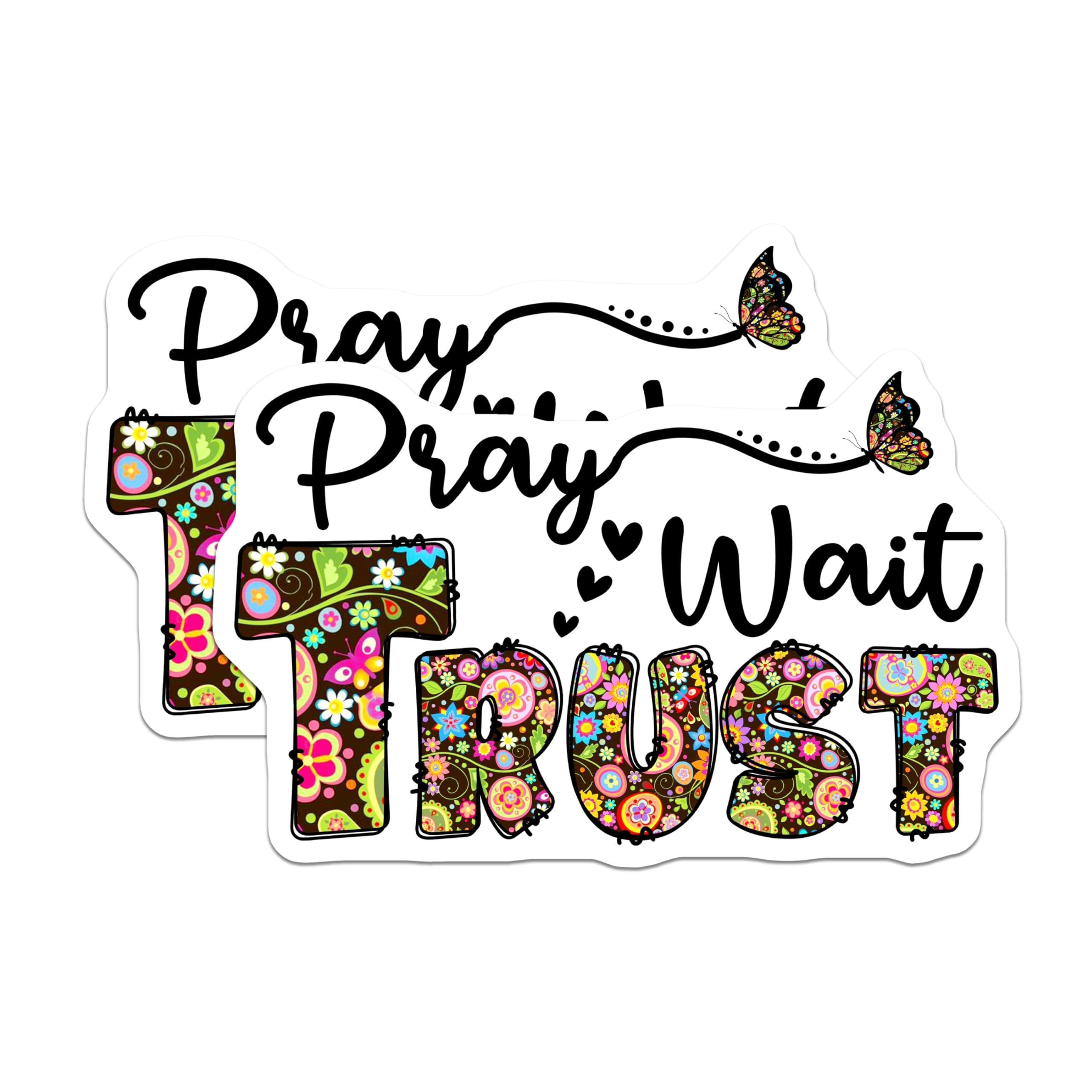 (2 Pack) Pray Wait Trust Magnets - Christian Faith Decor - Inspirational Boho Floral Message - 5 Inches On Longest Side - Thick Durable Magnet - Made in USA - MAG27647