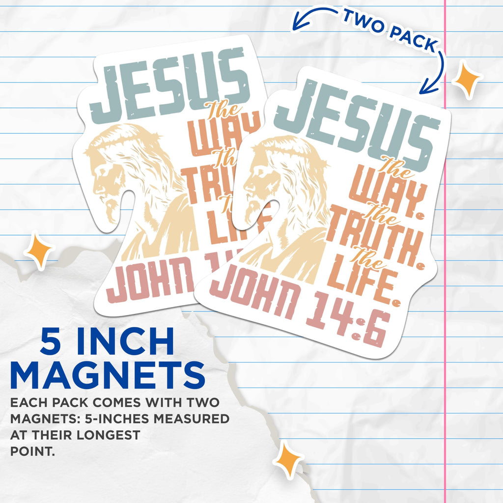 (2 Pack) Jesus The Way The Truth The Life John 14:6 Bible Verse Magnets - Faith Inspiring - 5 Inches On Longest Side - Premium Vinyl - for Cars, Refrigerators, Toolboxes - Made in USA - MAG2210