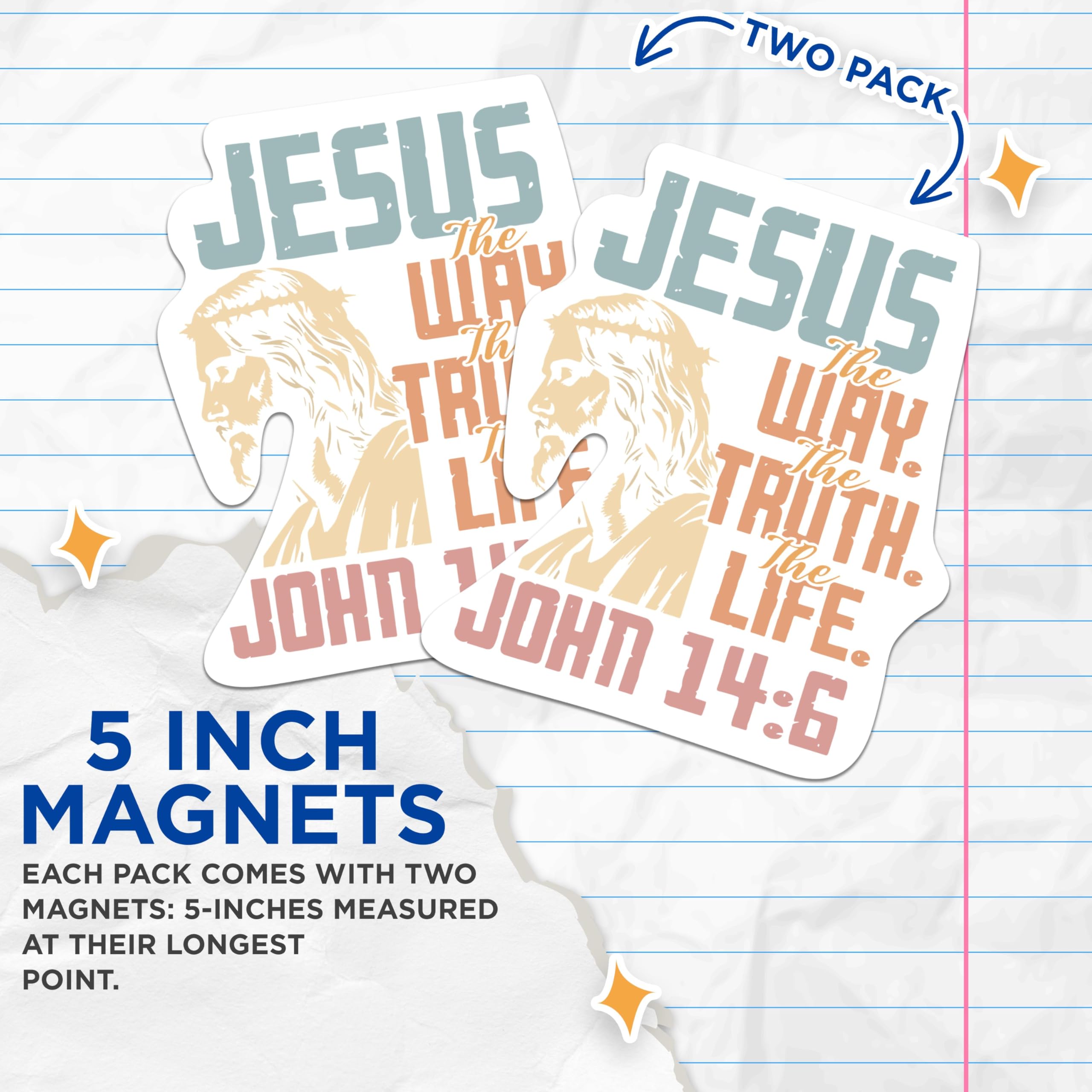 (2 Pack) Jesus The Way The Truth The Life John 14:6 Bible Verse Magnets - Faith Inspiring - 5 Inches On Longest Side - Premium Vinyl - for Cars, Refrigerators, Toolboxes - Made in USA - MAG2210