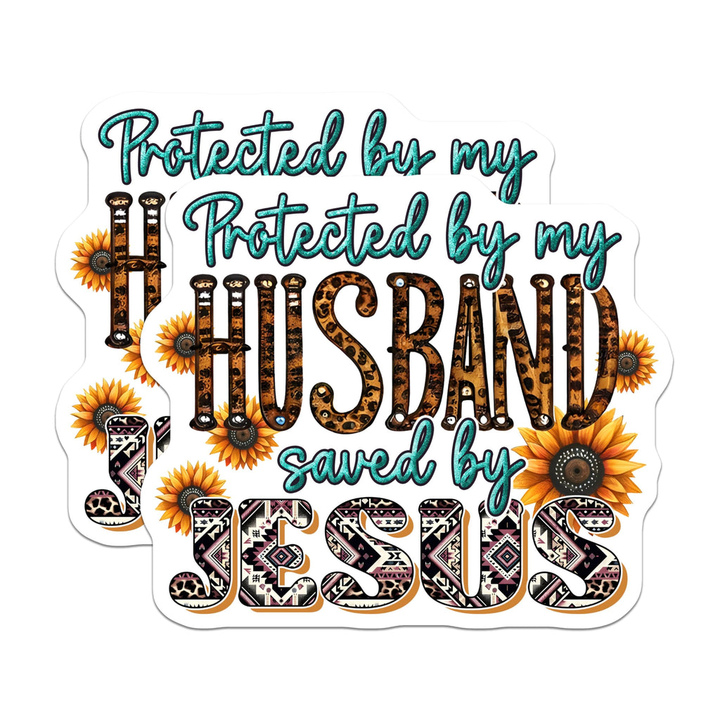 (2 Pack) Protected by My Husband Magnets - Saved by Jesus Magnets - Inspirational Faith Magnets for Home Decor - 5" On Longest Side - for Cars, Refrigerators, Toolboxes, Lockers - Made In USA BMCS3124