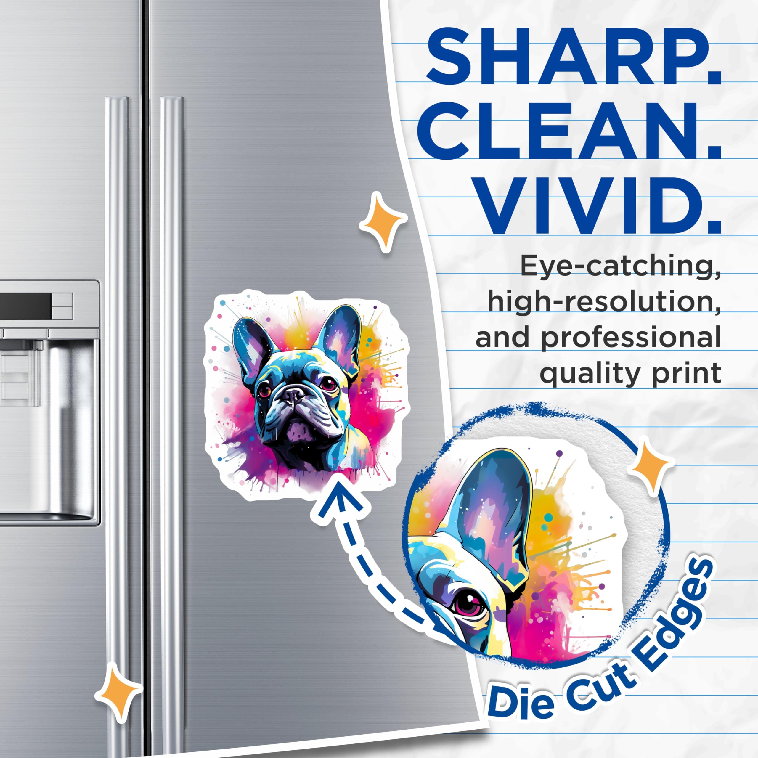 (2 Pack) French Bulldog Magnets - Pop Art Frenchie Decor - Vibrant Dog Lover Art - Refrigerator Locker Magnets - 5 Inches On Longest Side - Thick Durable Magnet - Made in USA - MAG25895