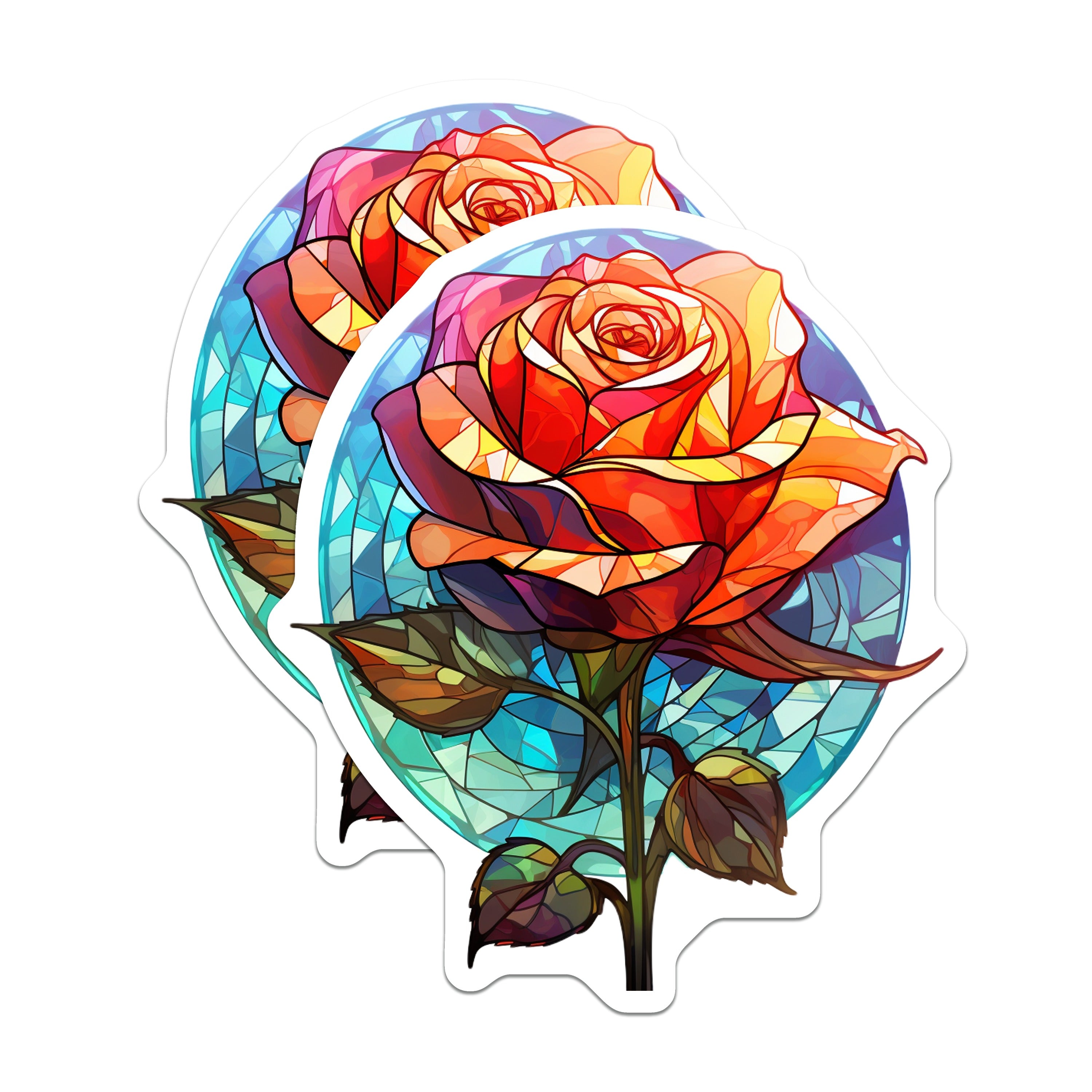 (2 Pack) Stained Glass Rose Magnets - Floral Fridge Decor - Aesthetic Kitchen Accents - 5 Inches On Longest Side - Thick Durable Magnet - Made in USA - MAG36955