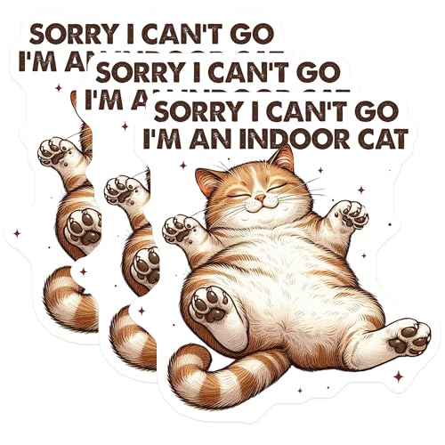 (3 Pack) Indoor Cat Decals - Funny Cat - Laptop Decals - 3 Inches On Longest Side - Easy Peel & Apply - Made in USA - 3MCS2439