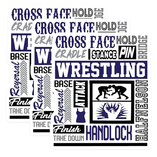 (3 Pack) Wrestling Decals - Wrestler Silhouette - Grappling Art Decals - 3 Inches On Longest Side - Easy Peel & Apply - Made in USA - 3MCS4054