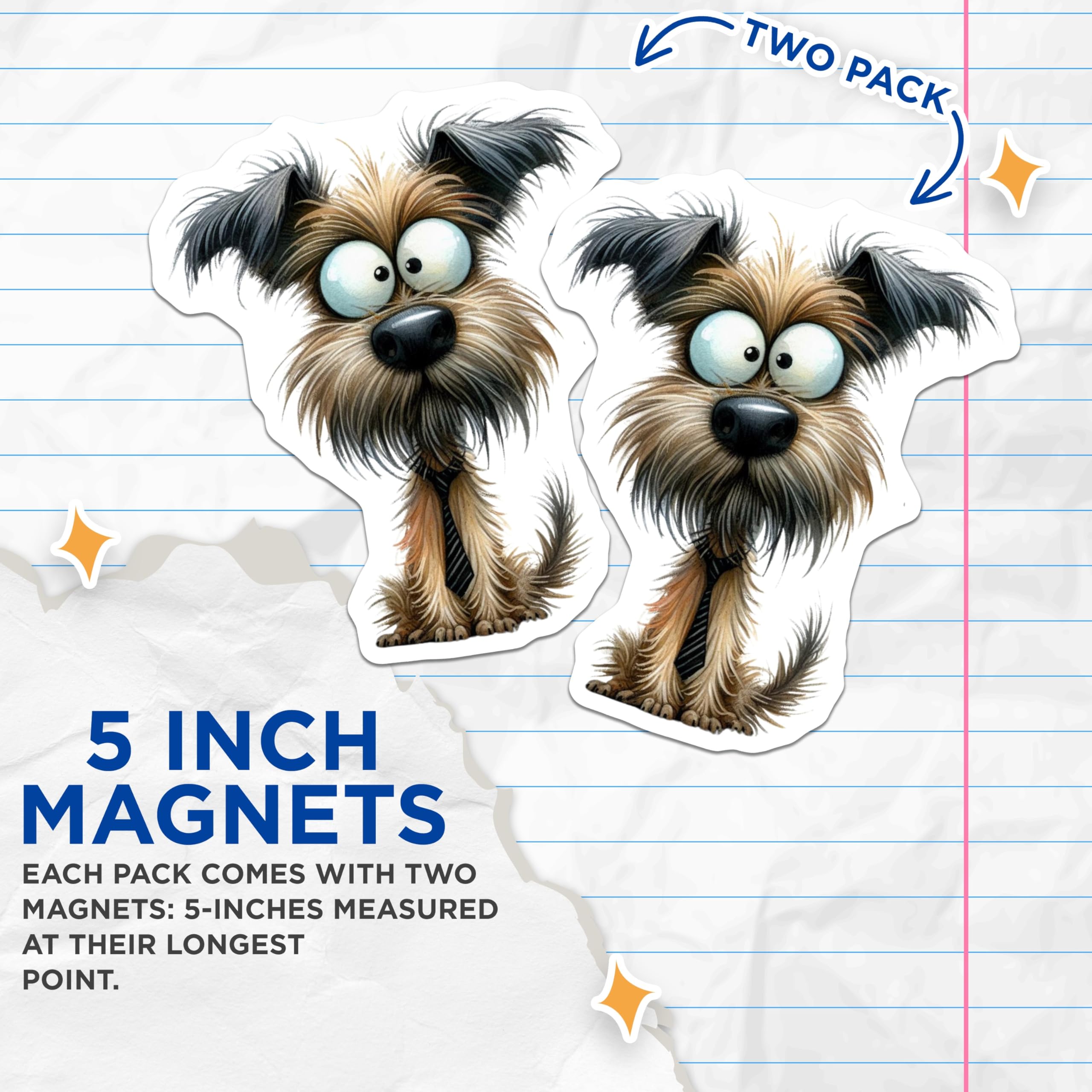 (2 Pack) Funny Shaggy Dog Magnets - Business Puppy Office Decor - Cute Animal Lover Refrigerator - 5 Inches On Longest Side - Thick Durable Magnet - Made in USA - MAG30837