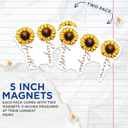 (2 Pack) Sunflower Faith Hope Love Magnets - Inspirational Kitchen Decor - 5" On Longest Side - for Cars, Fridges, Toolboxes - Made in USA - MAG7987