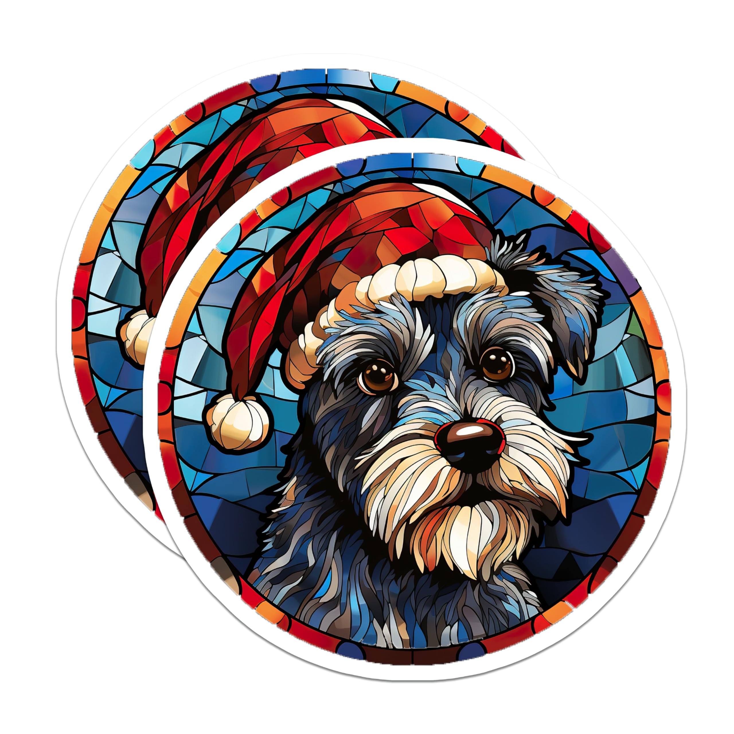 (2 Pack) Schnauzer Christmas Magnets - Stained Glass Dog Art - Holiday Refrigerator Decor for Dog Lovers - 5 Inches On Longest Side - Thick Durable Magnet - Made in USA - MAG27606