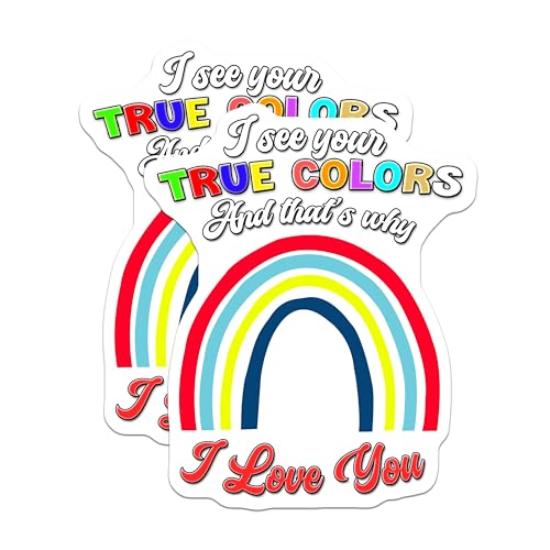 (2 Pack) True Colors I Love You Stickers - Inspirational Rainbow Stickers - Positive Quote Stickers - 5" On Longest Side - Sticks to Smooth Flat Surfaces - Made in USA - BMCS6486