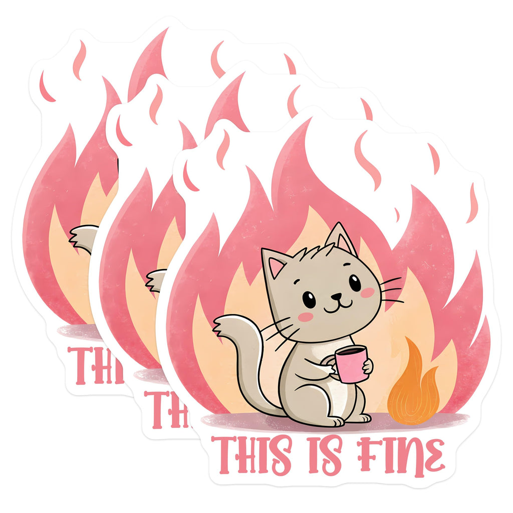 (3 Pack) This is Fine Decals - Funny Cat Meme - Laptop Decal - I'm Fine Meme - 3 Inches On Longest Side - Easy Peel & Apply - Made in USA - 3MCS2098