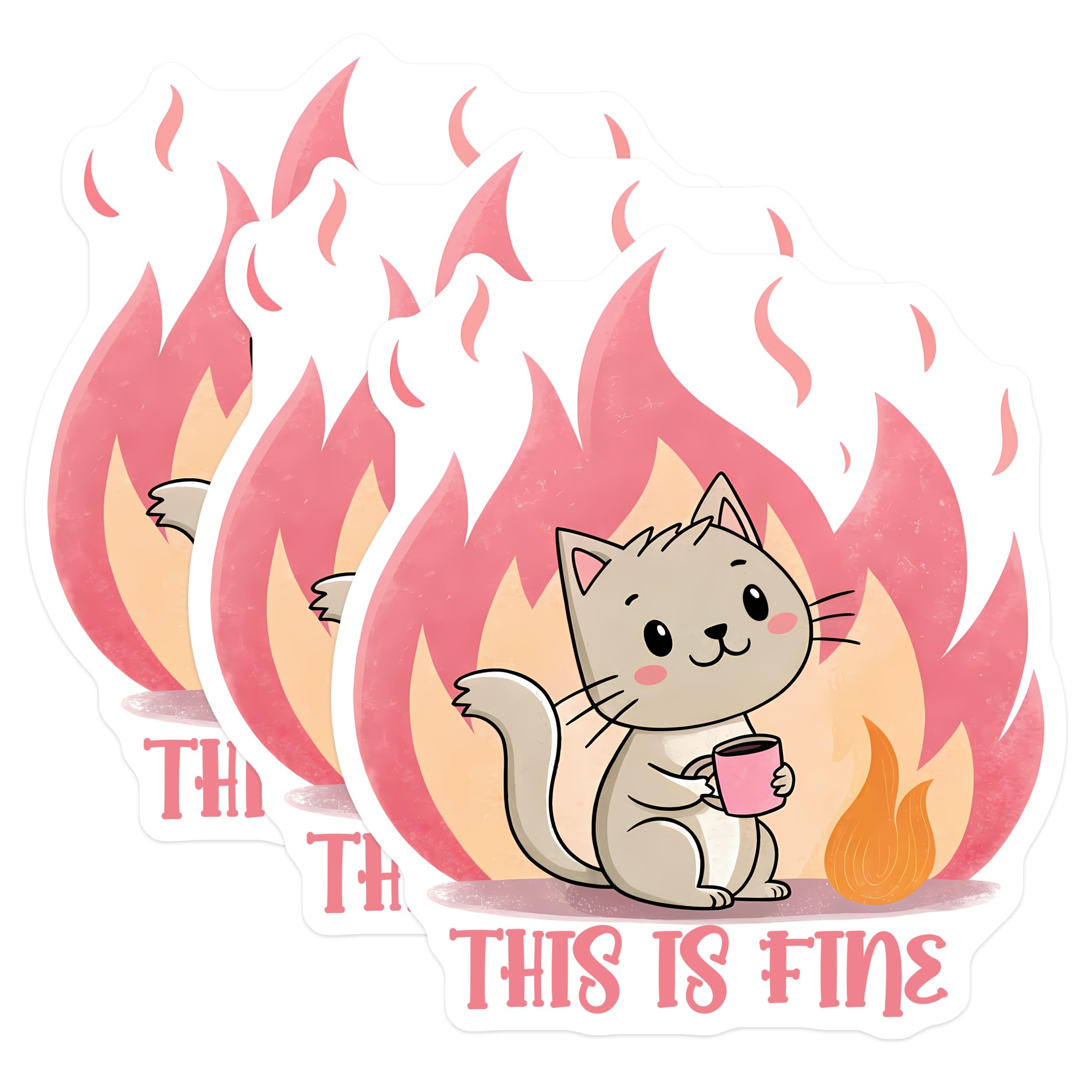 (3 Pack) This is Fine Decals - Funny Cat Meme - Laptop Decal - I'm Fine Meme - 3 Inches On Longest Side - Easy Peel & Apply - Made in USA - 3MCS2098