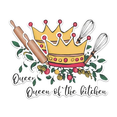(2 Pack) Queen of The Kitchen Stickers - Cooking Enthusiast Stickers - Culinary Lover Stickers - 5" On Longest Side - Sticks to Any Smooth Flat Surface - Made in USA - BMCS3028