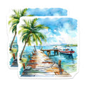 (2 Pack) Tropical Beach Scene Magnets - Watercolor Ocean Pier - Coastal House Decor - Relaxing Island Art - 5 Inches On Longest Side - Thick Durable Magnet - Made in USA - MAG37670
