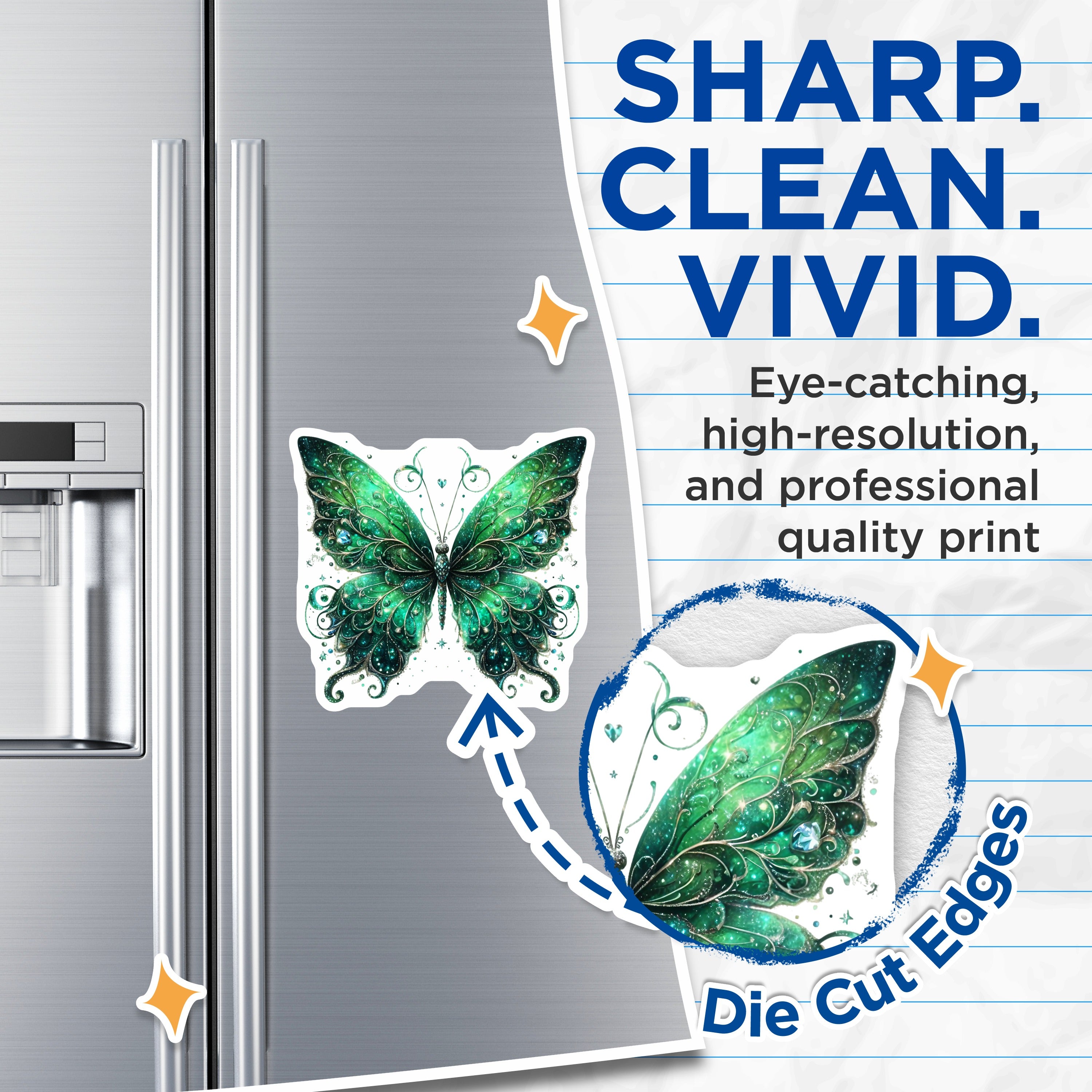 (2 Pack) Emerald Butterfly Magnets - Enchanted Fridge Decor - Whimsical Aesthetic Art - 5 Inches On Longest Side - Thick Durable Magnet - Made in USA - MAG37767