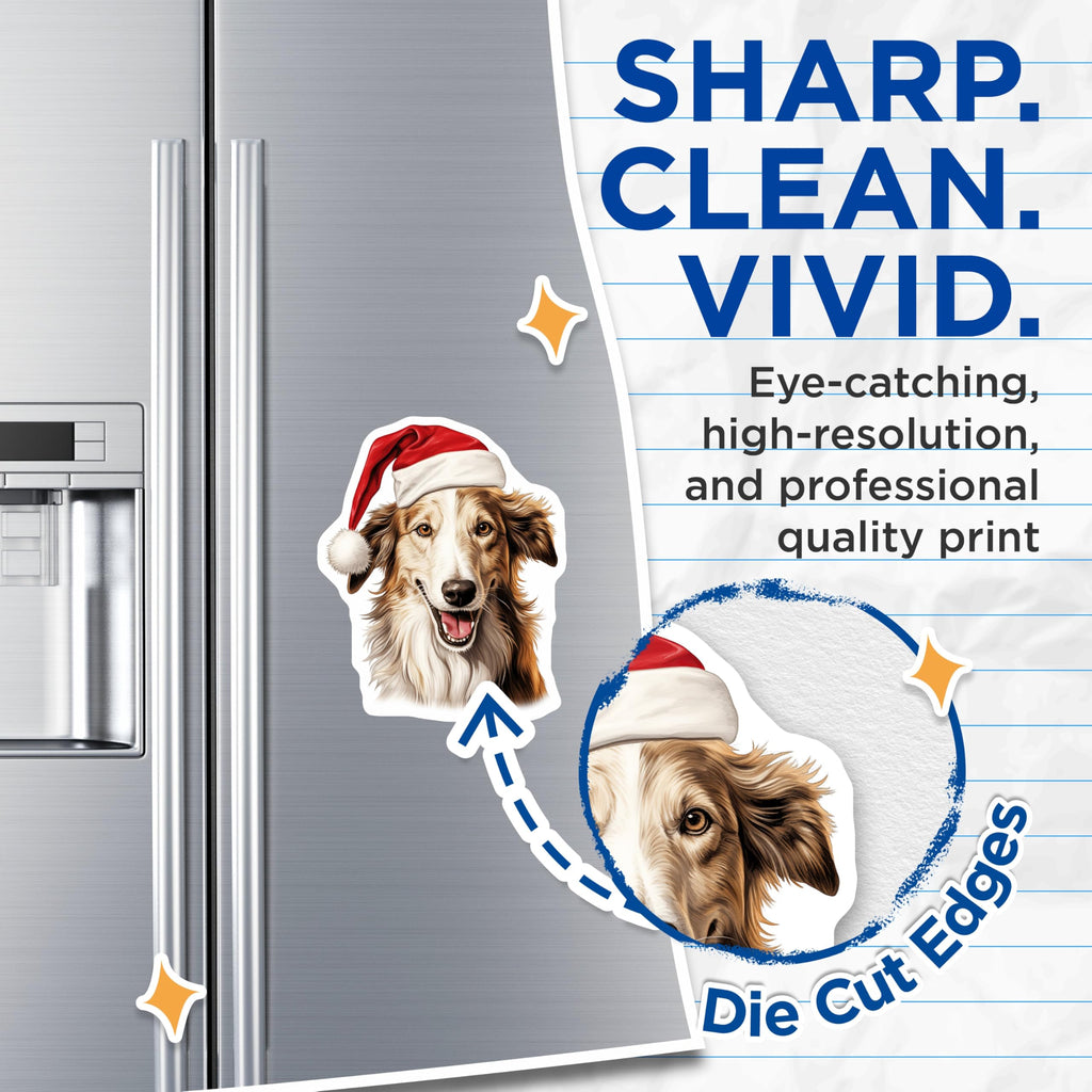 (2 Pack) Christmas Dog Magnets - Santa Dog Holiday Decor - Happy Collie Pet Magnets - 5 Inches On Longest Side - Thick Durable Magnet - Made in USA - MAG28672