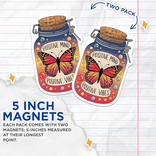 (2 Pack) Positive Mind Magnets - Butterfly Art - Motivational Decor - Uplifting Fridge Magnet - 5" On Longest Side - for Cars, Fridges, Toolboxes - Made in USA - MAG6591