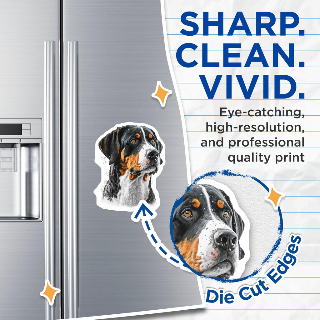 (2 Pack) Greater Swiss Mountain Dog Magnets - Bernese Mountain Dog Art - Sennenhund Pet Lover Decor - 5 Inches On Longest Side - Thick Durable Magnet - Made in USA - MAG30503
