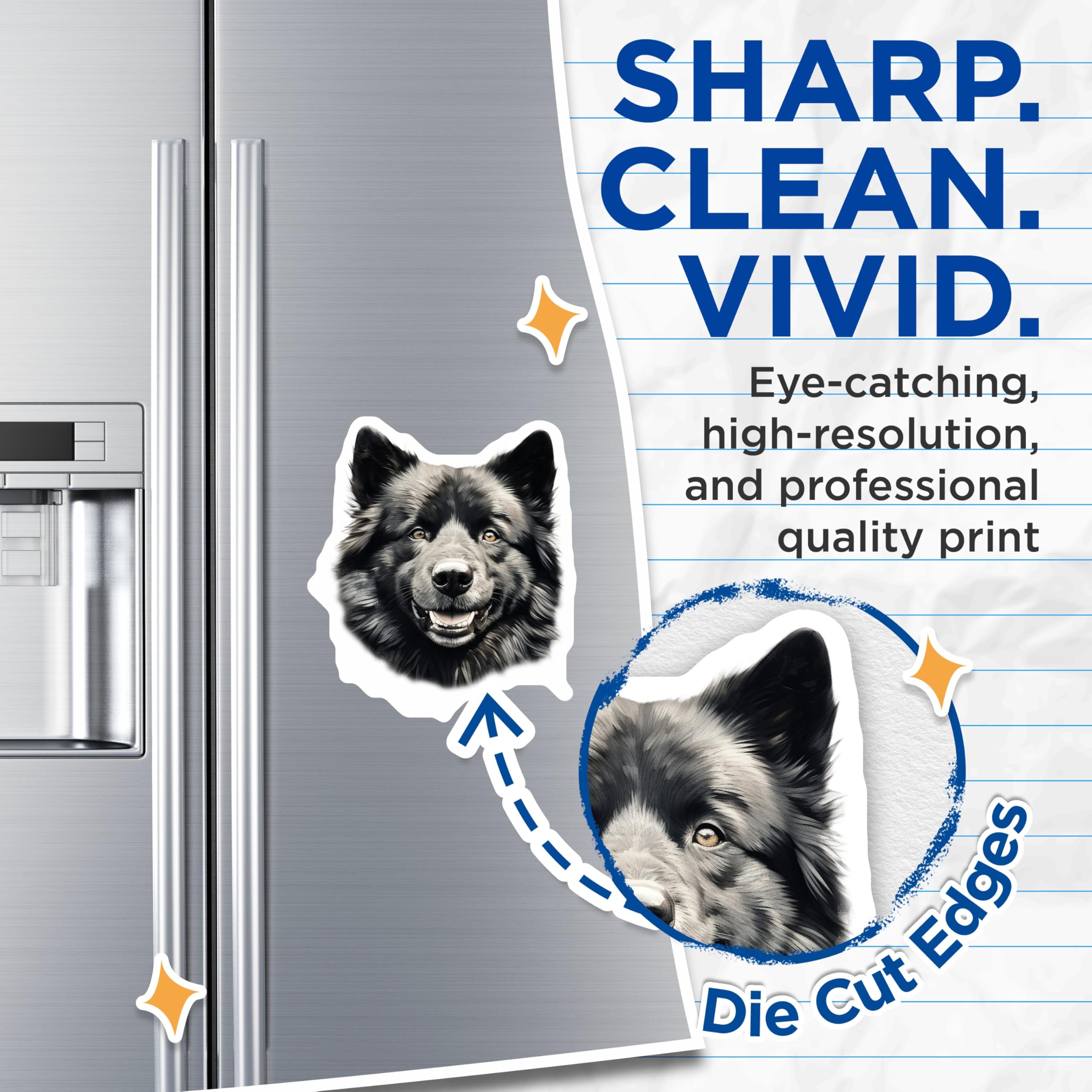 (2 Pack) Black Fluffy Dog Magnets - Smiling Dog Portrait - Pet Lover Fridge Decor - 5 Inches On Longest Side - Thick Durable Magnet - Made in USA - MAG30202