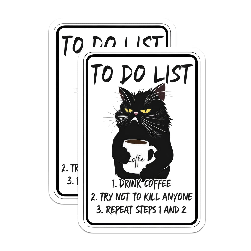 (2 Pack) Funny Cat Magnets - Coffee Lover Magnet - Grumpy Cat to Do List - 5" On Longest Side - Premium Magnet - for Cars, Refrigerators, Toolboxes, Lockers - Made in USA - MAG16149